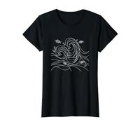 Olas de Peces de mar del mar del Norte Camiseta gráfica económica, Mujer, Negro, L