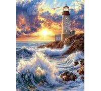 Olas Diamond Painting, Manualidades Adultos 5D DIY Dibujos con Diamantes, Perforación Redonda Gemas Artesanía Regalo para Niños Principiantes, Decoración la Pared del Hogar 60x90cm (Torre) A-101