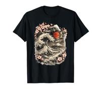 Olas furiosas Ukiyo-e Océano Japonés con Luna Roja Obra de Arte Camiseta