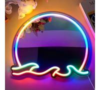 Olas Puesta del sol RGB Espejo de señal de neón Decoración del hogar Iluminación de arte de pared para la boda Dormitorio Sala de estar Vestidor Decoraciones de fiesta Alimentado por USB