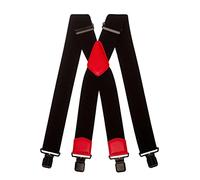 Olata Tirantes de Hombre Extra Anchos de X en Negro con Cuero de Color - 5 cm. Rojo (Clips Negros)