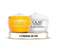 Olay Crema De Día Vitamina C + AHA24, Con Niacinamida Para Un Tono De Piel Radiante Y Uniforme + Collagen Peptide24 Crema de Día Sin Perfume, Revela Una Piel Fuerte y Luminosa