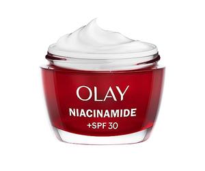 Olay Niacinamida + SPF30, Crema Hidratante De Día, Con Niacinamida Pura Al 99%, Vitamina E Y SPF30, Piel Hidratada Durante 24H, Ayuda A Proteger Contra Los Dañinos Rayos UVA Y UVB, 50 ml