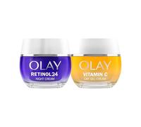 Olay Retinol24 Crema De Noche 50ML Y Olay VitaminC + AHA24 Crema De Día 50ML. Pack De 2 Cremas. Piel Más Suave, Hidratada Y Luminosa