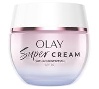 Olay Super Cream Crema Hidratante Facial Con Protección UV SPF30 Recargable, 5 Beneficios En 1 Para la Piel, Hidratación Ultra Ligera, Protege Contra El Daño Solar, Brillo y Protección Instantáneos