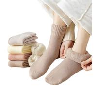 OLBUPS 3 pares de calcetines de cachemira, calcetines de forro polar de invierno para mujer, tubo grueso cálido otoño e invierno medias súper gruesas, Black + Off-white + Coffee, Talla única