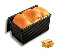 OlBuWa Molde para pan con tapa, 450 g, molde antiadherente para sándwich con cubierta deslizante, latas de acero para tostadas para hornear, color negro