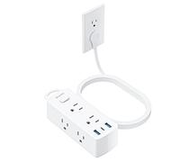 Olcorife - Cable de extensión plano de 25 pies, con 6 tomacorrientes, 3 puertos USB (1 USB C), extensor de salida de 3 lados, protector de sobretensiones para hogar, oficina, recámara, habitación