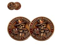 Old Bastards Whiskey Club - Sip, Swear & Survive (Disfruta, Maldice y Sobrevive), Moneda del Old Bastards Whiskey Club, Monedas Vintage de Whisky y Calaveras de Puros (2Pcs)