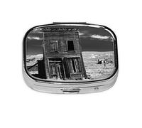 Old Building Up by a Wooden Post Pastillero organizador de píldoras de metal, pastillero portátil para bolsillo o bolso, organizador decorativo de medicinas, contenedor de vitaminas