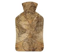 Old Earth Map Botella de agua de goma con cubierta de felpa suave, bolsa de agua caliente para invierno, manos y pies, protección contra el frío, 1000 ml