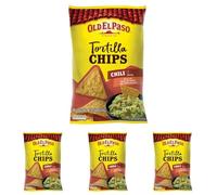 Old El Paso Nachos Sabor Chili, 100% Granos de Maiz, Picante Suave, Sin Gluten, Sin Conservantes, Aptas para Vegetarianos, Ideal para Compartir con Amigos, 1 Bolsa x 185g (Paquete de 4)