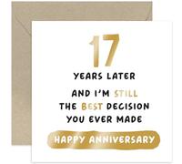 Old English Co. Best Decision You Ever Made - Tarjeta de aniversario de diecisiete años para marido o esposa, divertida tarjeta de 17 aniversario de boda, divertida tarjeta de 17 aniversario, sobre