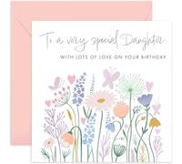 Old English Co. - Tarjeta de cumpleaños con texto en inglés «To A Very Special Daughter» - Tarjeta de feliz cumpleaños de padres, mamá, papá, bonito diseño pastel dulce | Interior en blanco y sobre