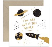 Old English Co. - Tarjeta de cumpleaños para él, tarjeta de adolescente con detalle de lámina dorada, tarjeta de felicitación con ilustración de cohete del universo cósmico, interior en blanco y sobre