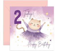 Old English Co. - Tarjeta de cumpleaños para niñas - Feliz 2º cumpleaños - Edad 2 - Dos años - Bonita tarjeta de cumpleaños temática de gato bailarina para hija, sobrina, nieta, ahijada