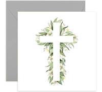 Old English Co. - Tarjeta de felicitación de cruz religiosa para Pascua, diseño de flor de lirio con silueta de cruz, tarjeta de fe religiosa para bautizo, primera comunión, interior en blanco con