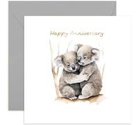 Old English Co. Tarjeta de feliz aniversario para marido y esposa, tarjeta de aniversario de boda de oso koala para mamá, papá, pareja especial, lámina dorada de acuarela, romántica, bonita tarjeta de