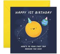 Old English Co. Tarjeta de primer cumpleaños para bebé niño o niña, tarjeta de cumpleaños de primer viaje alrededor del sol, bonita tarjeta de cumpleaños de 1 año, para hijo, hija, nieta, nieto, sobre
