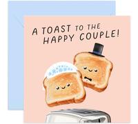 Old English Co. Tarjeta divertida para el día de la boda - "A Toast to the Happy Couple" regalos de boda - Tarjeta de felicitación de boda para pareja - Mr and Mrs - Novia y novio | Sobre interior en