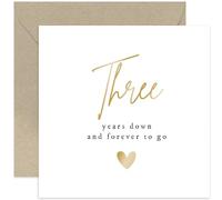 Old English Co. Three Years Down Forever To Go - Tarjeta de aniversario de boda para marido o esposa, tarjeta especial de celebración de tercer aniversario de lámina dorada - Tercer aniversario de