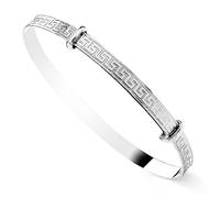 Old English Jewellers Brazalete expansible de plata de ley 925 con llave griega para mujer, plata 925, en caja de regalo, Diameter: 2.25" (55mm), expands to 2.5" (65mm), Plata de ley, No es una piedra