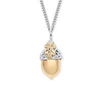 Old English Jewellers Collar con colgante de bellota de plata de ley y oro amarillo + cadena de 45,7 cm, 19mm x 9mm Pendant, Plata esterlina, No es una piedra preciosa