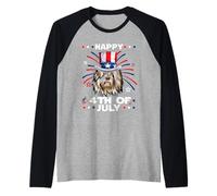 Old English Sheepdog Dog Patriotic American 4th of July Camiseta Manga Raglan