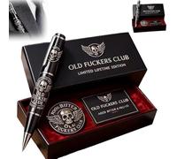 Old F*ckers Club - Bolígrafo de edición limitada, divertido bolígrafo de metal negro de alta calidad con tarjeta e insignia Old F*ckers Club, bolígrafos de metal de alta calidad atrevidos y sin