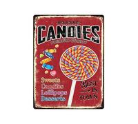 Old Fashioned Candy Sign Vintage Tin Wall Art with Lollipops and Desserts for Home Decor Kitchen or Store Front 8 X 12 inch