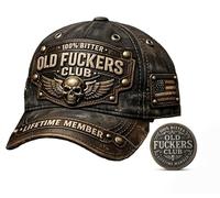 Old Fuckers Club - Gorra de béisbol vintage, 100% membresía de por vida, paquete de monedas conmemorativas, gorra neutra ajustable, a, Talla única