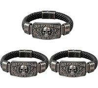 Old Fuckers Club Men's Vintage Skull Flame Biker Braided Bracelet (1 pcs)