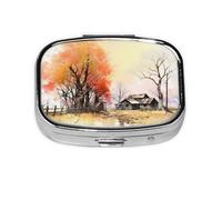 Old House and Trees - Pastillero de metal portátil, organizador de pastillas de viaje para bolsillo o bolso, caja de medicina decorativa, contenedor de vitaminas