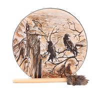 Old Man And Crow Shaman Drumsfor Adults - Drum Shamanic - Handmade Shamanic Drum Siberian Drums Spirit Music With Drumstick Home Ornament for Balcony, Patio, Courtyard, Lawn