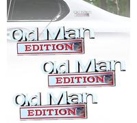 Old Man Edition Car Emblem, 3D Metal Sticker Badge, Funny Edition Nameplate Decal for Side, Rear, Tailgate, Bumper, Metal Nameplate Funny Decals for Car, Truck, SUV, Motorcycles (Silver and Red,3pcs)