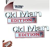 Old Man Edition Car Emblem, Funny Edition Nameplate Decal, 3D Metal Sticker Badge, for Car, Truck, SUV, Motorcycle, Badges, for Tailgate, Bumper, Hood, Side, Waterproof Adhesive (Silver and Red)