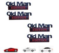 Old Man Edition Car Emblem, Represeint Old Man Edition Car Emblem,2/4/8 PCS Oldman Addition Cars Emblems, 3D Metal Cars Emblems Set, for Truck Motorcycle SUV (Black Red,4PCS)