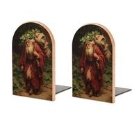 Old Man Ivy Wreath on Head Walking in Forest - Sujetalibros de madera, 2 soportes resistentes para libros, organizador de escritorio para bibliotecas de oficina en casa