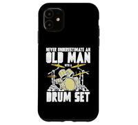 Old Man with a Drum Set Retro Drummer Music Artwork Carcasa para iPhone 11