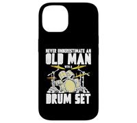 Old Man with a Drum Set Retro Drummer Music Artwork Carcasa para iPhone 14