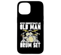 Old Man with a Drum Set Retro Drummer Music Artwork Carcasa para iPhone 15