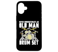Old Man with a Drum Set Retro Drummer Music Artwork Carcasa para iPhone 16 Plus