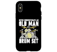 Old Man with a Drum Set Retro Drummer Music Artwork Carcasa para iPhone X/XS