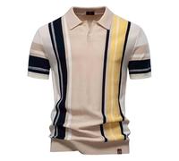 Old Money - Jersey de algodón para hombre, ajuste clásico, estilo vintage, estilo retro, de los años 60, a rayas, corte ajustado, manga corta, informal, para tenis, golf, diseño básico, A03 Beige, M