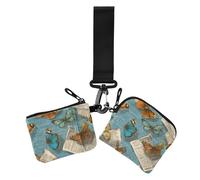 Old Newspaper Butterflies Retro Blue - Carteras dobles para mujer, monederos minimalistas con cremallera, monedero con llavero para el trabajo, viajes, 2 unidades