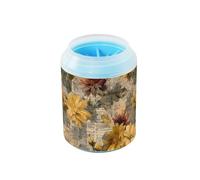 Old Newspaper Flowers Yellow Retro Portable Pet Foot Paws Washer with Silicone Brush Soft Feet Cleaning Machine for Small & Medium Dogs