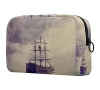 Old Pirate Ship in The Sea - Bolsas de maquillaje pequeñas para mujer, bolsa de almacenamiento de cosméticos con cremallera, bolsa organizadora de accesorios de belleza, Multicolor 01, 18.5x7.5x13cm/7.3x3x5.1in