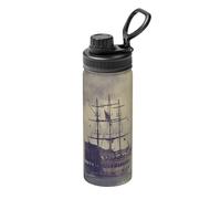 Old Pirate Ship in The Sea - Botella de agua aislada con asa, 18 onzas, botella deportiva de acero inoxidable para escuela y viajes