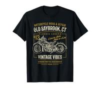 Old Saybrook CT USA - Diseño de Motocicleta Estilo Retro Envejecido Camiseta