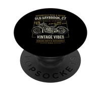 Old Saybrook CT USA - Diseño de Motocicleta Estilo Retro Envejecido PopSockets PopGrip Adhesivo